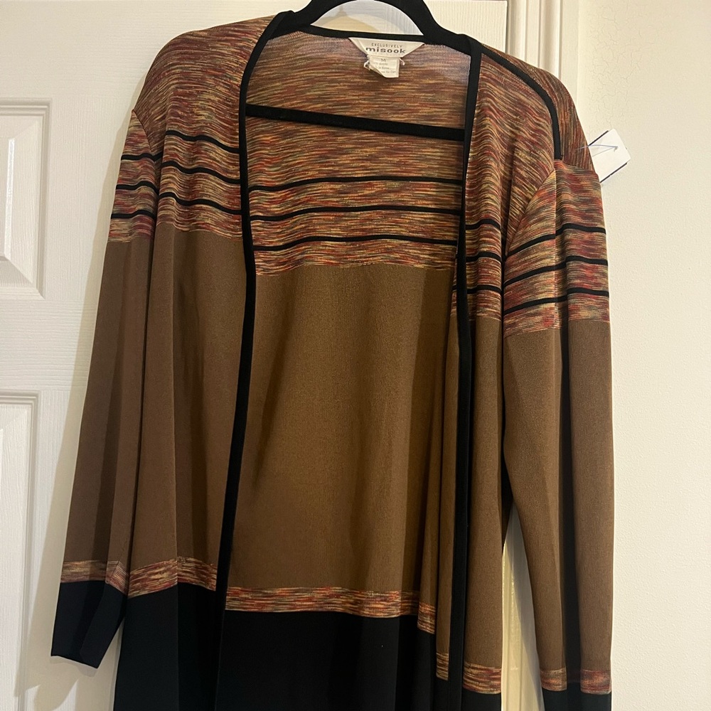 Exclusively Misook Women Open Front Cardigan Sz M Multicolor‎ Knit Made in Korea
